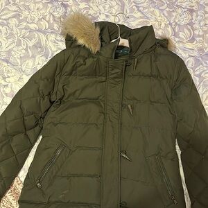 Lauren Ralph Lauren, M, Olive Winter Coat, faux-fur hood